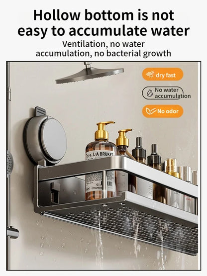 Estante de baño con ventosa sin taladro, estante para baño, espacio para inodoro, estante colgante de aluminio, organizador de baño para colgar en la pared