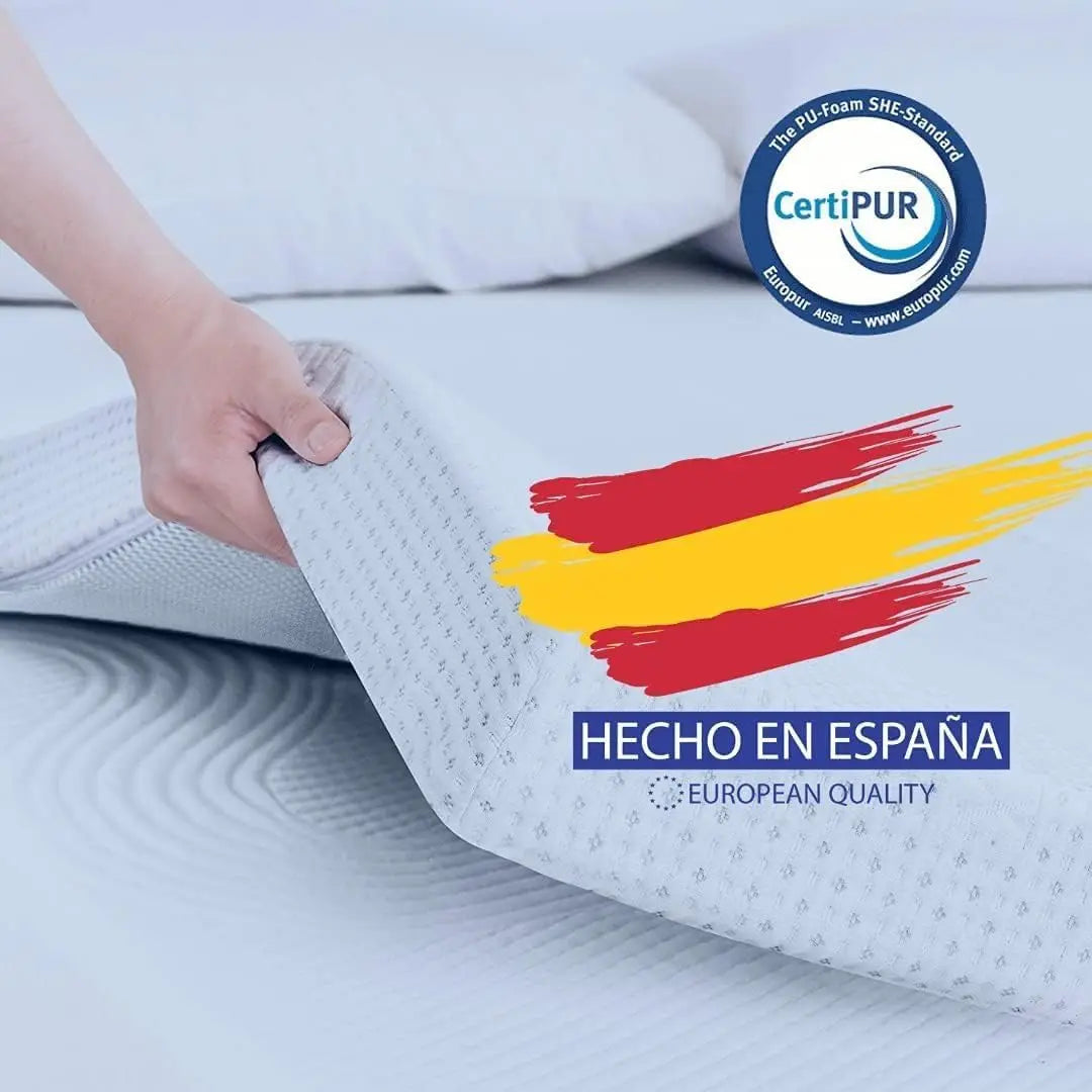 REAL CONFORT Topper 100% Authentic High Density Viscoelastic Mattress, breathable and washable cover, anti-allergic, designed for maximum comfort and stability with non-slip straps, made in Spain for better sleep quality.