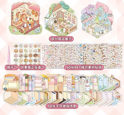 50 in 1 landscape stickers miniature scene collection 3d three-dimensional girls children's educational toys