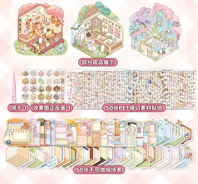 50 in 1 landscape stickers miniature scene collection 3d three-dimensional girls children's educational toys