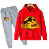 Children Dinosaur Hoodies Pants Set Boys Girls Jurassic World Dominion Sweatshirts Hooded Kids Fashion Pullovers Clothes Suit