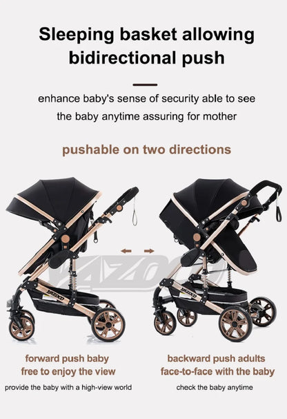 Luxurious 3 in 1 Baby Stroller Portable Travel Baby Carriage Folding Prams Aluminum Frame High Landscape Car for Newborn Baby