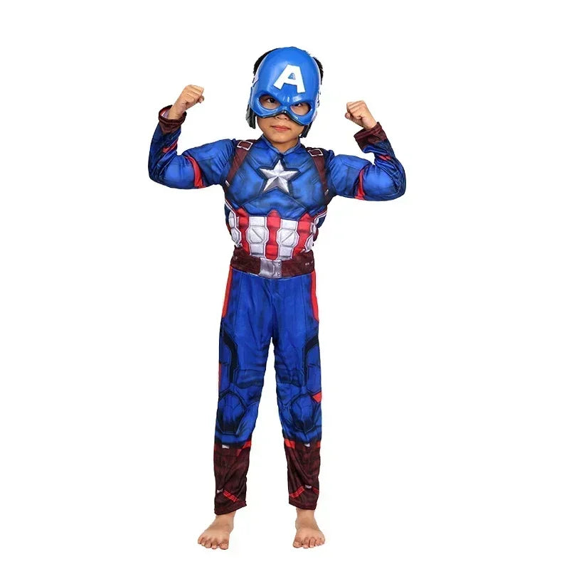 Superhero Captain America Muscle Costume Captain America Muscle Cosplay Jumpsuit Shield Christmas Carnival Party Costume for Kid