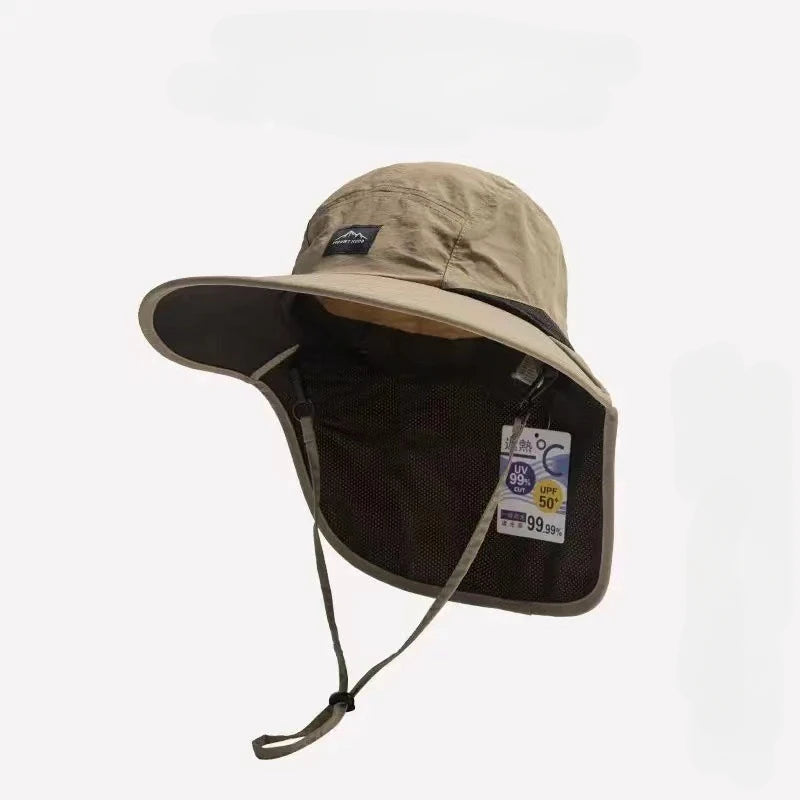 Unisex Summer Wide Brim Waterproof Quick-dry Panama Caps Outdoor Visor Bucket Hats Mesh Breathable Sun Hat with Neck Flap