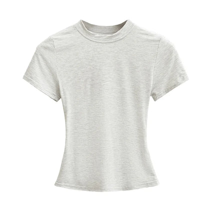 Camiseta informal de alta calidad para mujer, blusa sexy ajustada de manga corta, tendencia de moda, ropa lisa, tops Y2K, 2024