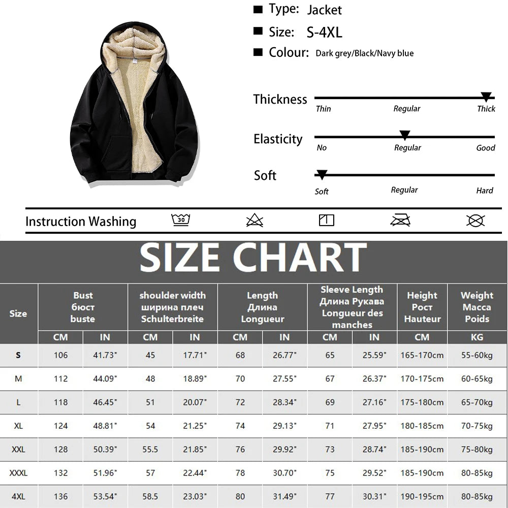 Men's Winter Lambswool Jackets Plus Size Zipper Hoodies Winter Warm Coats Long Sleeved Jacket Casual Coat Tops Clothing