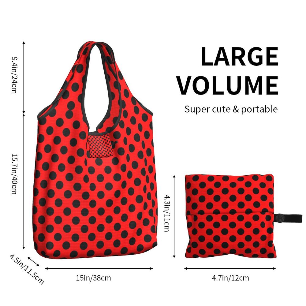 Custom Recycling Classic Black And White Polka Dot Shopping Bag Women Tote Bag Portable Grocery Shopper Bags