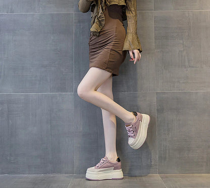 Fujin 9cm Cow Suede Genuine Leather Women Vulcanized Shoes Platform Wedge Skate Boarding High Brand Heels Casual Summer Shoes