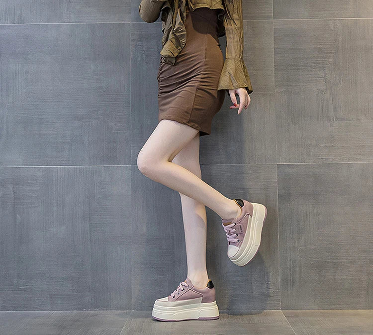 Fujin 9cm Cow Suede Genuine Leather Women Vulcanized Shoes Platform Wedge Skate Boarding High Brand Heels Casual Summer Shoes