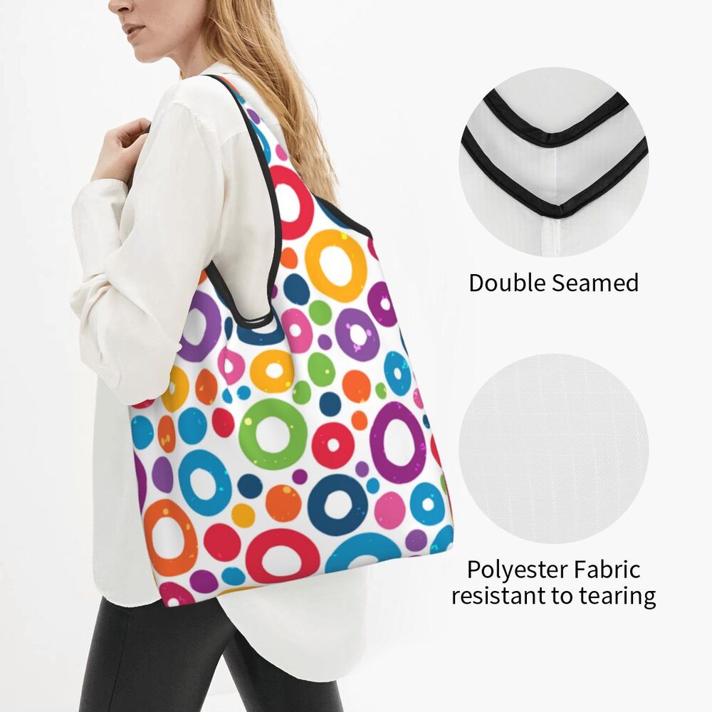 Custom Recycling Classic Black And White Polka Dot Shopping Bag Women Tote Bag Portable Grocery Shopper Bags
