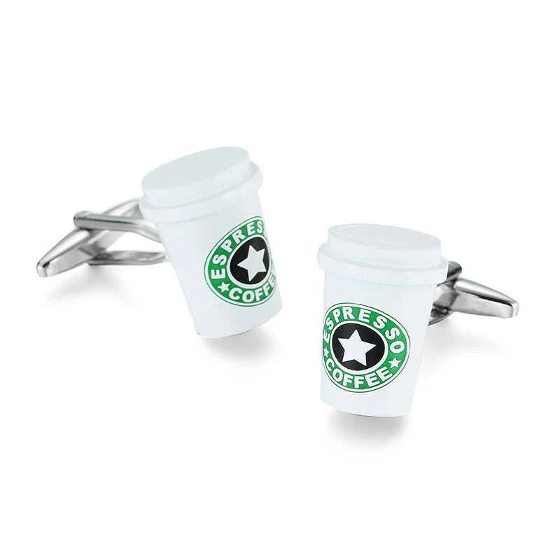 Gemelos de alta calidad con forma de extintor de incendios con cámara de trébol, diseño de taza de café de latón con camisa francesa, gemelos de boda para hombre