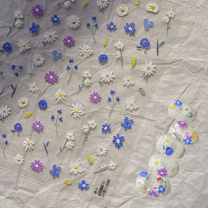 Colorful Sparkling Glass Fragment Spring Wildflowers High Quality Adhesive Flash Nail Stickers Art Decorations Design T-3784