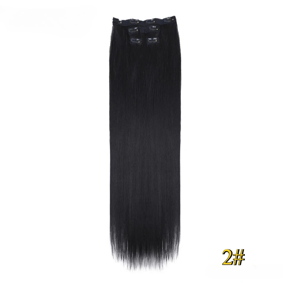 Kit 4 peças extensões de cabelo liso 60cm clip in aplique sintético ombre castanho e louro