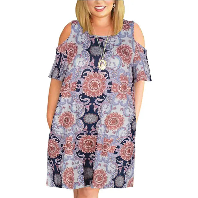 Large Size 9XL Dress For Mom 2022 Woman Summer Dress Loose Plus Size Dresses Off Shoulder Women Dresses Printed Dress 