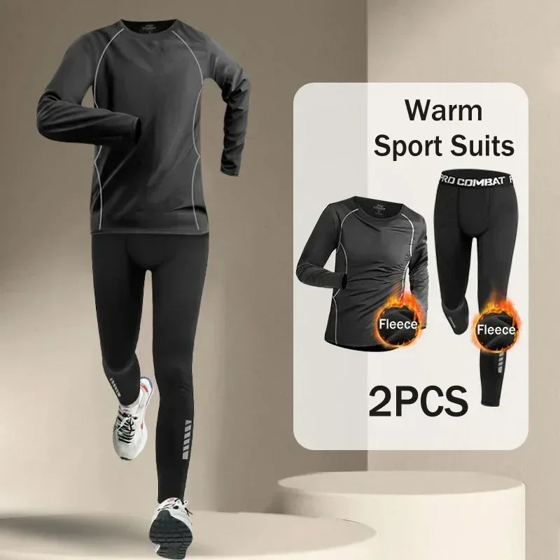 Conjuntos de running para hombre, de invierno, para exteriores, de 2 a 5 piezas, para fitness, trotar por la mañana, deportes, secado rápido, resistente al viento, ciclismo, entrenamiento, chándal