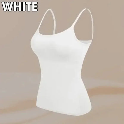 Camisola sexy con sujetador acolchado sólido y tirantes finos para mujer, camiseta sin mangas con sujetador incorporado, 2024