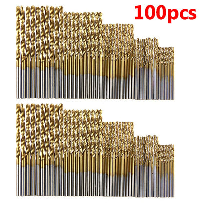 Juego de brocas helicoidales HSS con revestimiento de titanio (50/100 unidades), brocas de acero de alta velocidad para metal, hierro fundido y madera, herramientas eléctricas de alta calidad.