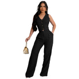 Fashion Sleeveless Vest Pants Women's Solid Color Suit Spring Summer V-Neck Ultra Short Top + Slim Pants Female Office 2 Piece Set