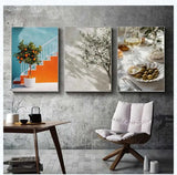 Retro Mediterranean Greece Landscape Poster Canvas Painting Wall Art Pictures Home Decoration Italian Lemon Orange Olive Tree