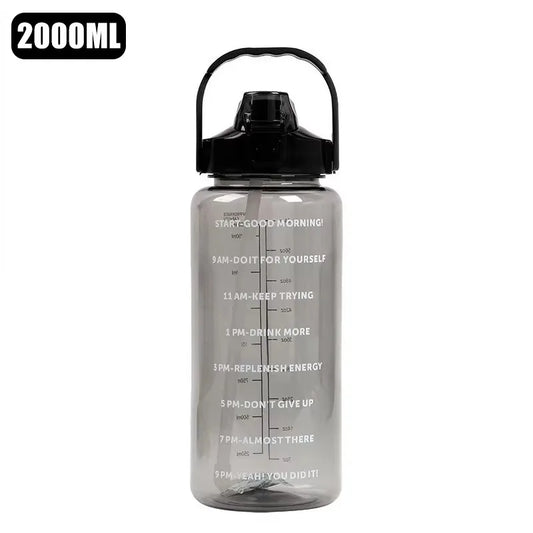 Water Bottle 2 Liter Stay Hydrated Motivated Leakproof Plastic Sport Bottle with Reminder Times for Sports Outdoor Fitness Office Indoor