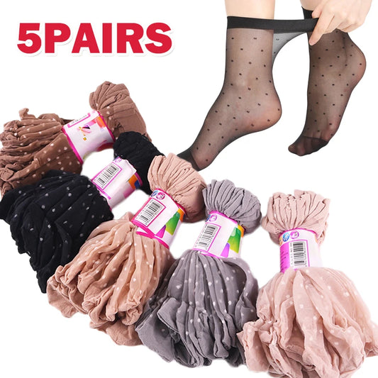 10 unidades/lote de calcetines de seda finos y transparentes con lunares de color piel para mujer, de nailon, a la moda, de verano, cortos, hasta el tobillo.