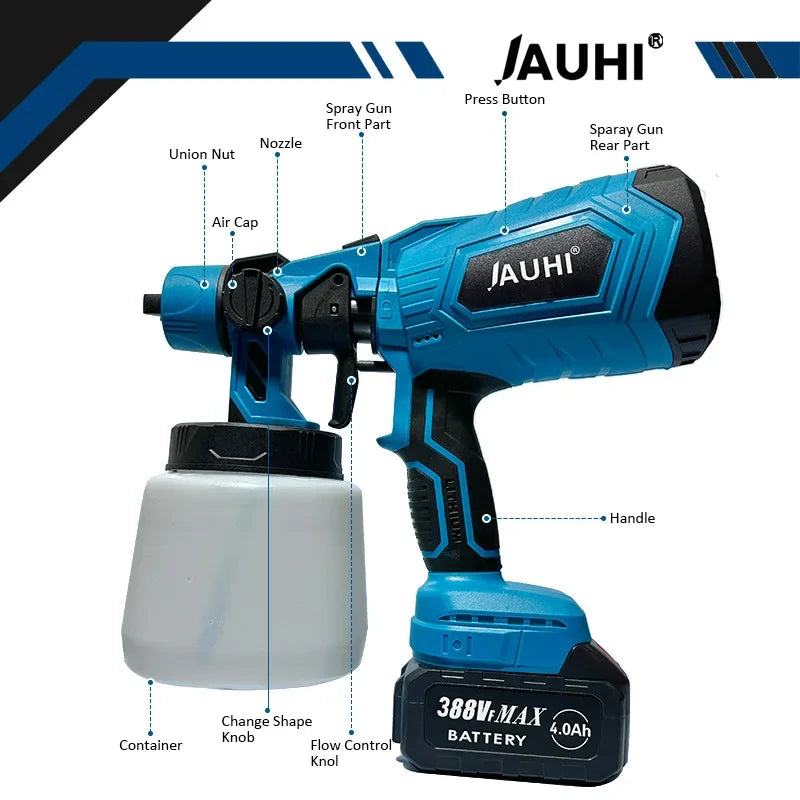 Pistola pulverizadora eléctrica inalámbrica de 1000 ml, pulverizador de pintura portátil para el hogar, para muebles automotrices, revestimiento de acero, aerógrafo para batería Makita de 18 V. 