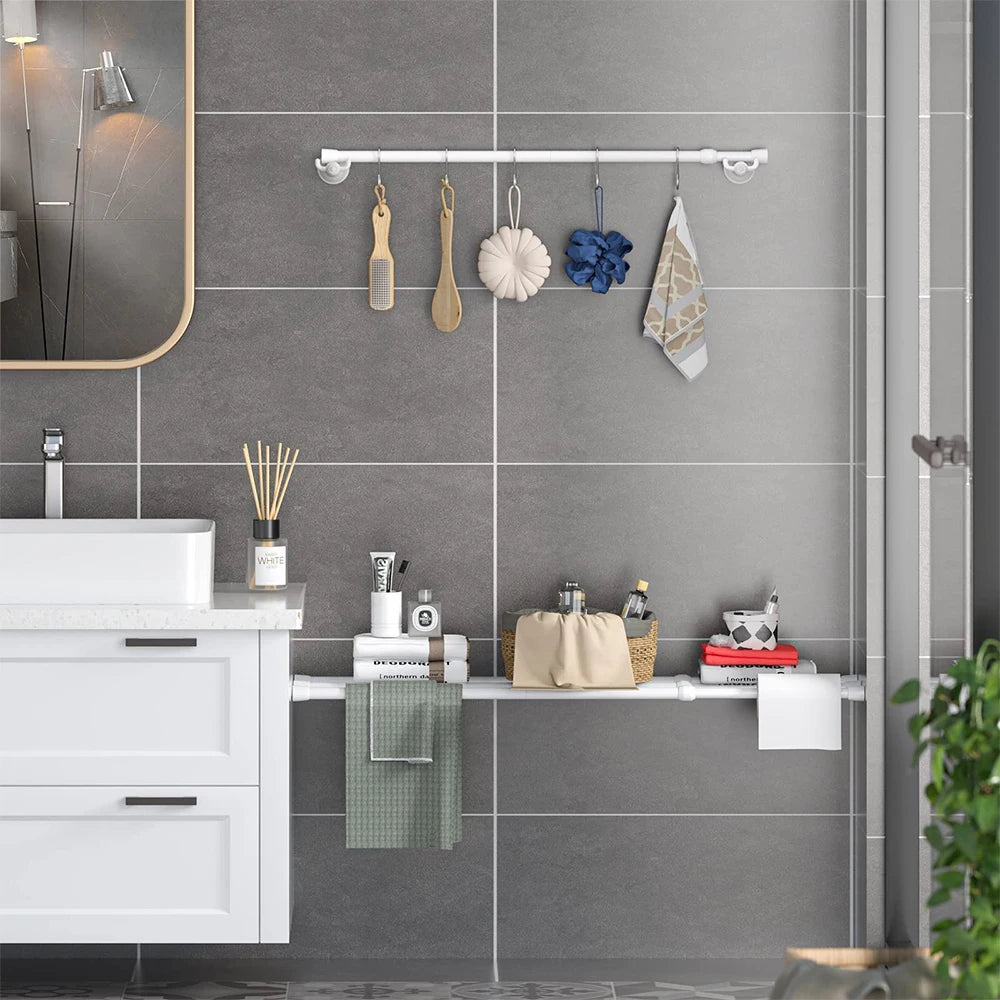 Barras de cortina con resorte de tensión, duraderas, de longitud ajustable, extensibles, telescópicas, para baño, cocina y armario, sin taladro.