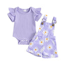 Pudcoco Infant Baby Girls Shorts Set, Short Sleeve Romper with Flower Print Suspender Shorts Summer Outfit 0-18M