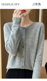100% Merino Wool Long Sleeve Sweaters Cashmere Cardigan Spring Autumn Women O-Neck Knitwear Tops Clothing Fashion Basic Tops