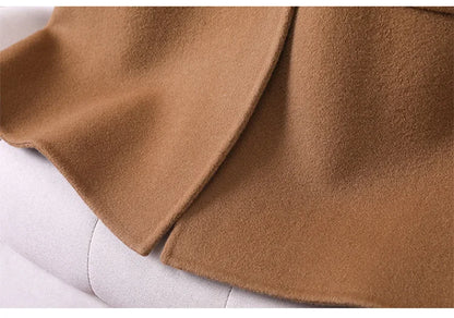 2025 Fashion Large Lapel Horn Button Women's Coat Autumn and Winter New Double-Sided Woolen 100%Pure Wool Warm Coat Large Pocket