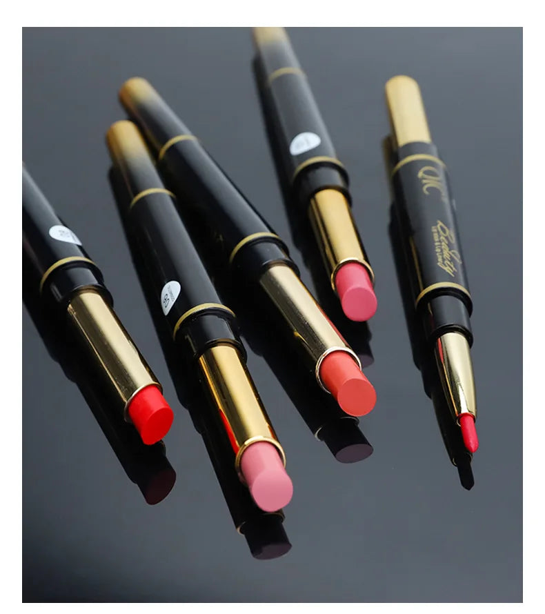 Delineador de labios 2 en 1, resistente al agua, mate, lápiz labial, rojo sexy, de larga duración, maquillaje, cosméticos