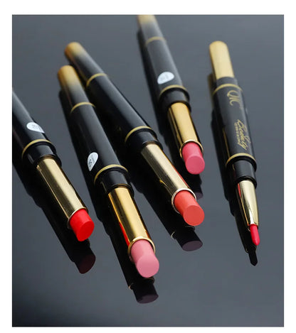 Delineador de labios 2 en 1, resistente al agua, mate, lápiz labial, rojo sexy, de larga duración, maquillaje, cosméticos