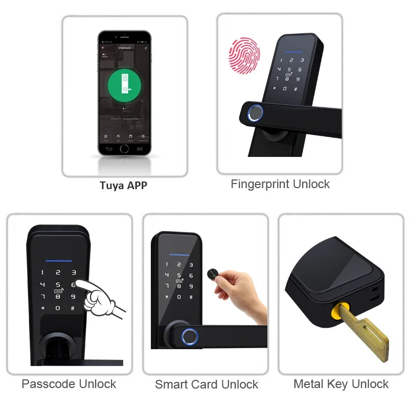 H4 Tuya Electronic Lock Wifi Smart Door Lock Fingerprint Lock Password IC Card Key USB Charge For Smart Home