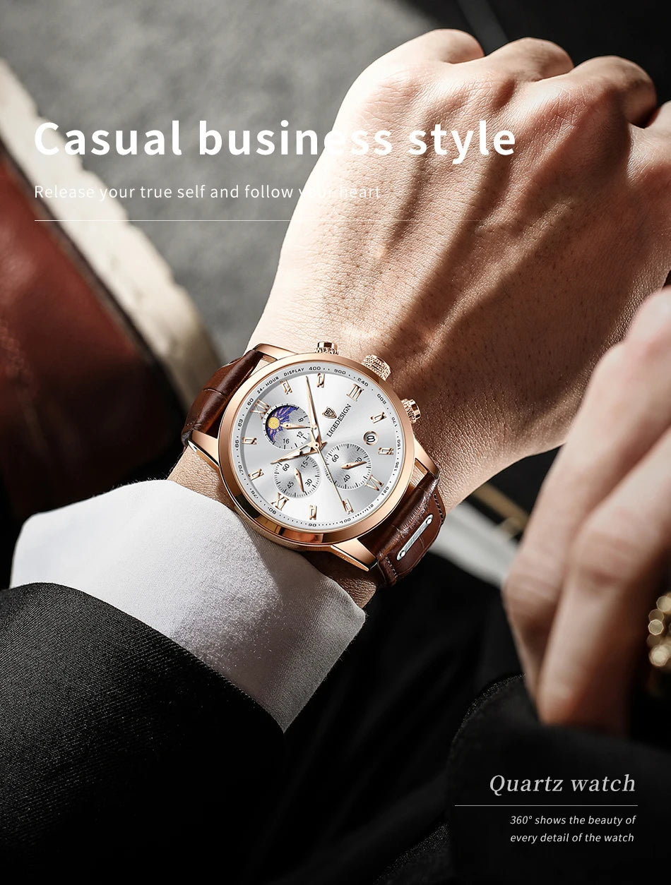 LIGE Casual Men Watch Luxury Leather Waterproof Sport Quartz Wristwatch Chronograph Military Watch for Men Relogio Masculino