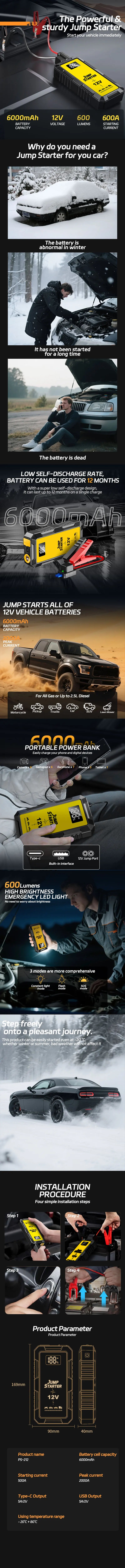 Power Bank 4000A Jump Starter Portable Charger Car Booster 12V Auto Starting Device Emergency Car Battery Starter