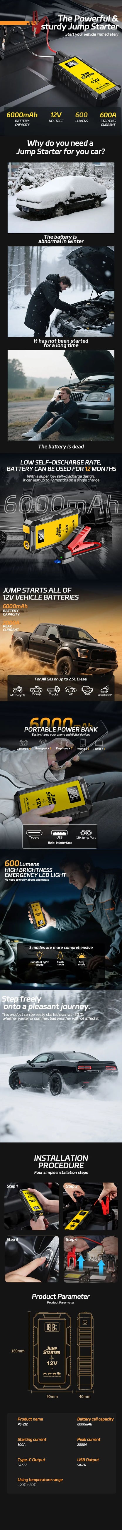 Power Bank 4000A Jump Starter Portable Charger Car Booster 12V Auto Starting Device Emergency Car Battery Starter