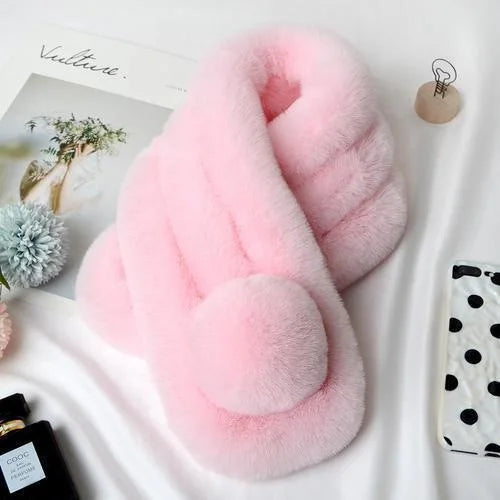 Bufanda de piel de conejo para mujer, cálida y suave, para invierno, informal, para exteriores