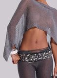 Jaded London Gold Knit Hollowed-Out One-Piece Top Halter Shawl Multi-Wear Holiday Style Halter