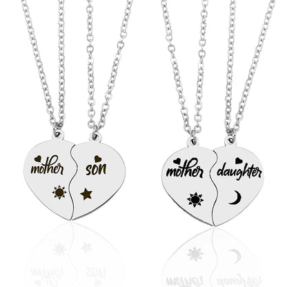 2 pcs/set mãe filha filho coração enigma pingente colar de aço inoxidável sol lua colares para mãe crianças presente