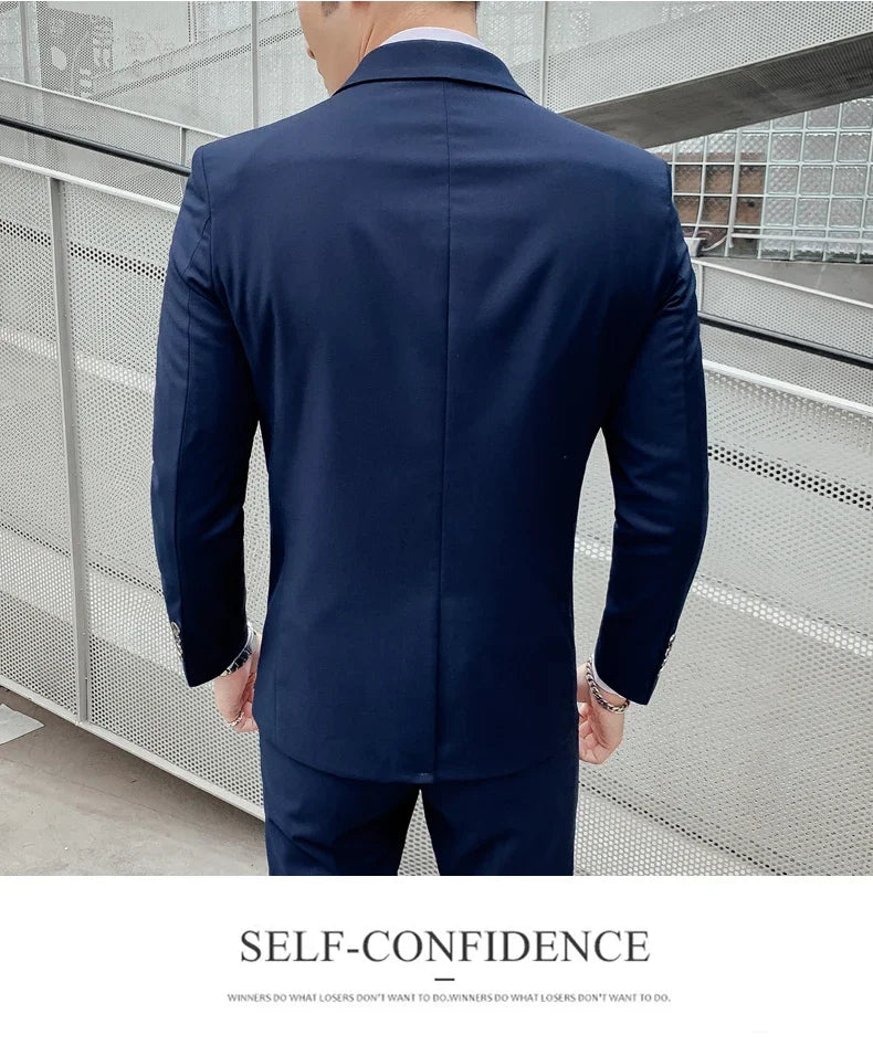 Suit (Blazer+ Vest + Pants) Men's Business Gentleman Fashion Slim Work Solid Color Plus Size Fair Dress Wedding Best Man Suit
