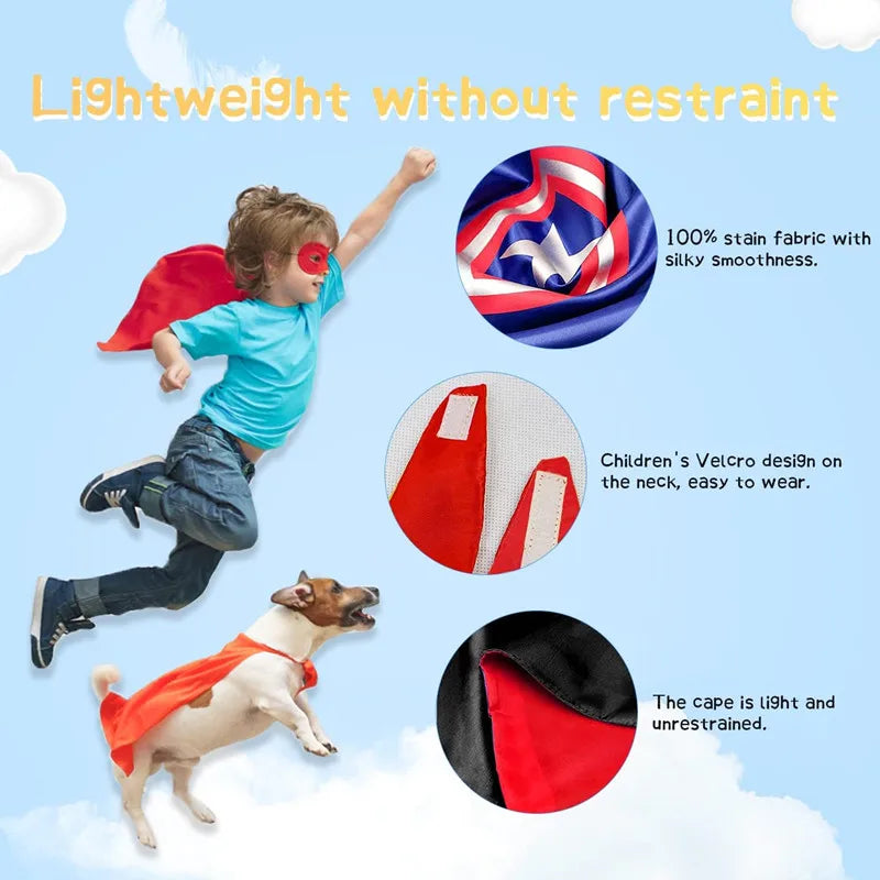 4-piece Set Kids Superhero Cape with Snap Bracelet and Movie Character Mask for Halloween Costume Party Performance