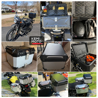 KEMIMOTO 45L/55L/65L Motorcycle Aluminum Case Tail Box Trunk with backrest Universal Top Tail Rear Luggage Tool Storage Box