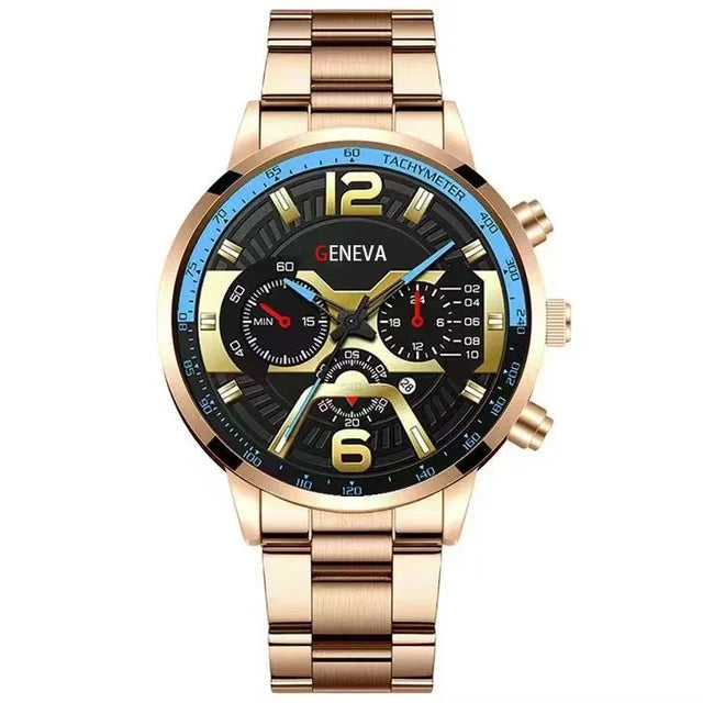 Kegllect Relógios masculinos Relógio cronógrafo de negócios Relógio de pulso de quartzo de aço inoxidável dourado de luxo