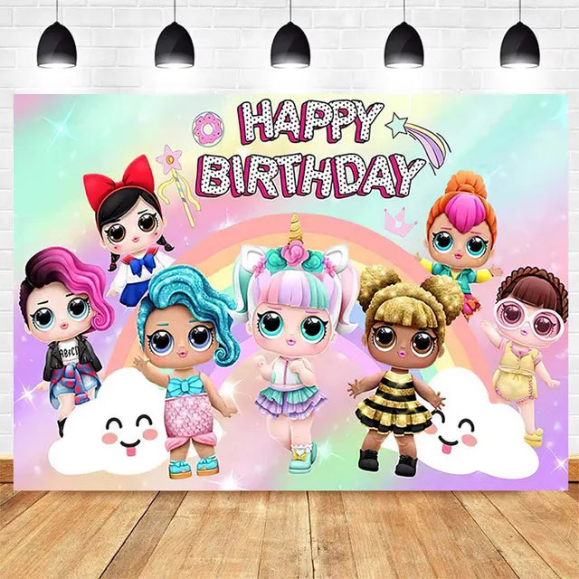 LO&amp;Ling-Cartoon Theme Party Decoration, Disposable Tableware, Hanging Banner, Whistle Mask, Baby Shower, Photo Prop, Girl Birthday 