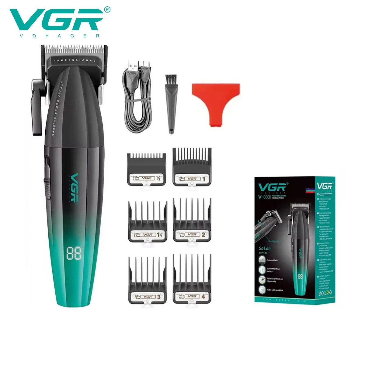 VGR Hair Trimmer Professional Barber Cordless Clipper Electric Hair Cutting Machine Metal Hair Trimmer for Men V-003 V-906 V-308