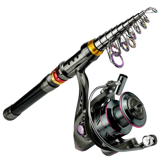 1.8-3.6m Carbon Fiber Fishing Rod and Reel Combo Super Hard Telescopic Fishing Pole Spinning Reel Kit Max Resistance 3-8kg Pesca