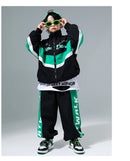Hip Hop Girls Contrast Bomber Jacket Sport Pants Boys Street Dance Coat Streetwear Kids Jazz Clothes Set Children School Uniform