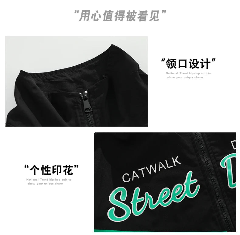 Hip Hop Girls Contrast Bomber Jacket Sport Pants Boys Street Dance Coat Streetwear Kids Jazz Clothes Set Children School Uniform