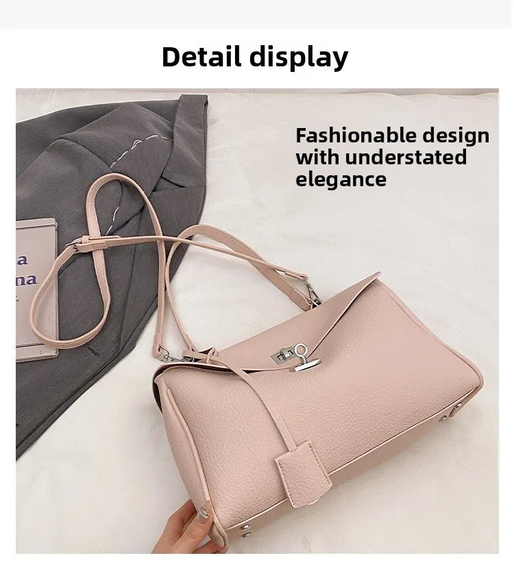 Casual Large Capacity Lychee Pattern Single Shoulder Slant Cross Bag Versatile Underarm Bag Simple Stylish Tote Bag