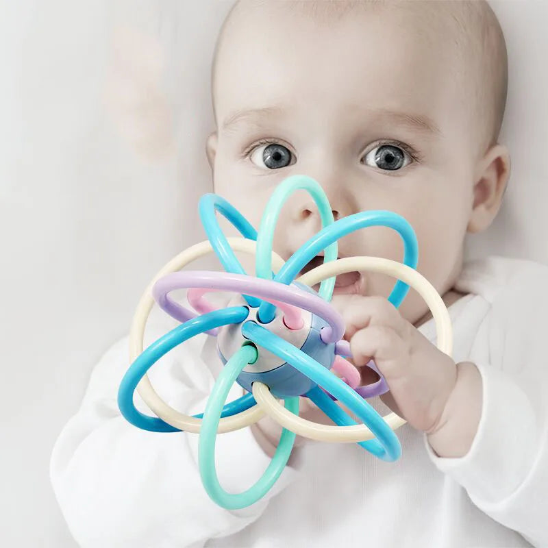 Baby Toys 0 12 Months Rotating Rattle Ball Grasping Activity Baby Development Toy Silicone Teether Sensory Toys for Babies Gifts